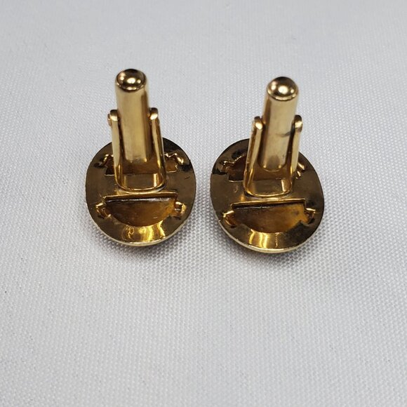 Vintage Gold-Tone Oval Tiger Eye Gemstone Cufflinks For Men - Picture 6 of 15